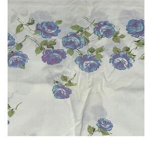 Vintage Blue Peony Roses Twin Flat Sheet Cotton Blend 72" X 104" Cottagecore